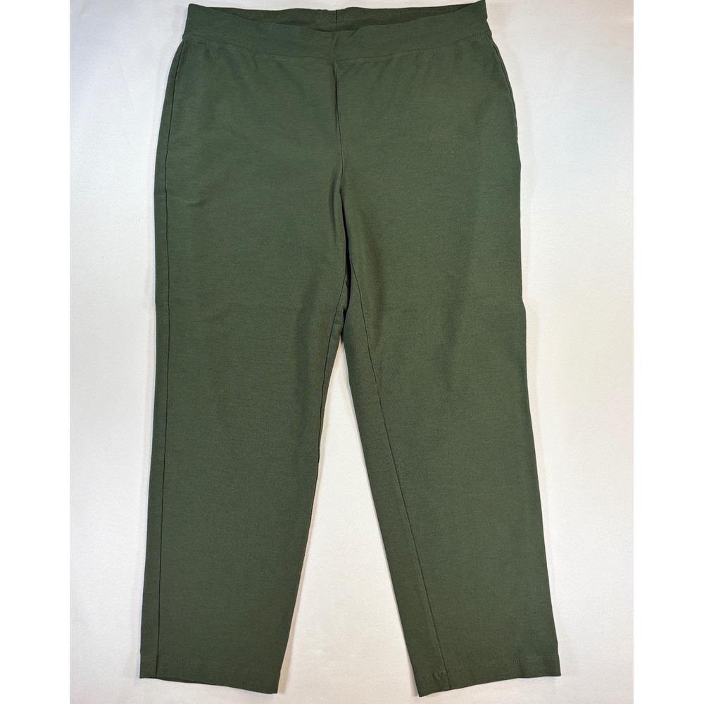 Eileen Fisher Pants Women PL Olive Green Pull On Petite Work Travel Minimalist